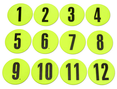 Markierscheiben mit Nummern ø 12,5 cm (Neongelb) - Set (1-12)