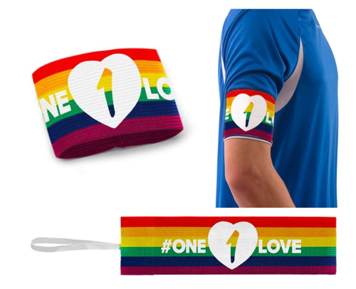 Kapitänsbinde mit Klett (Junior/Senior) Regenbogen - Aufdruck: ONE LOVE