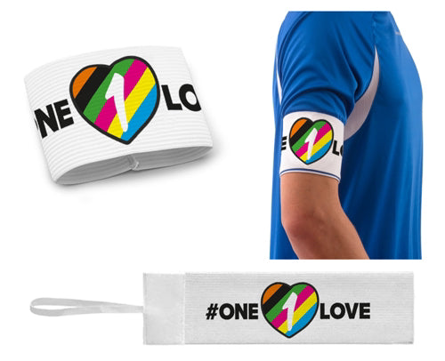 Kapitänsbinde mit Klett (Junior/Senior) Weiß - Aufdruck: ONE LOVE