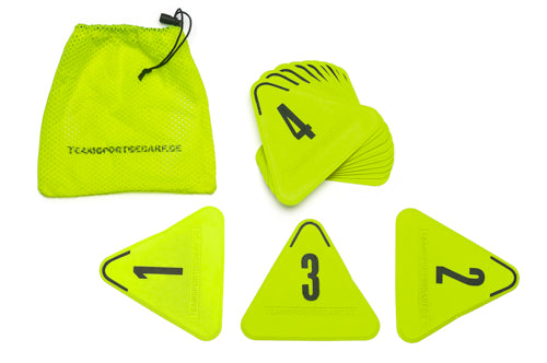 Markierscheiben in Pfeilform, mit Nummern (Neongelb) - Set (1-12)
